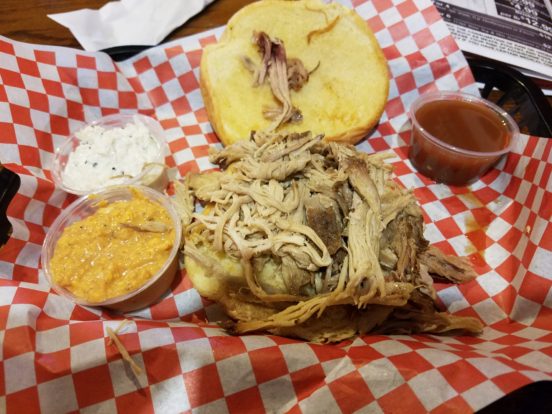 Ray’s Country Smokehouse Grill Gastonia, NC Pulled Pork Sanwich Opened
